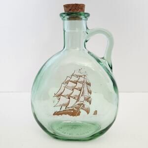 Vintage MCM Old Fitzgerald Green Glass Flagship Decanter Bottle | 1960s Barware